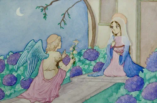 Annunciation Among Hydrangeas
