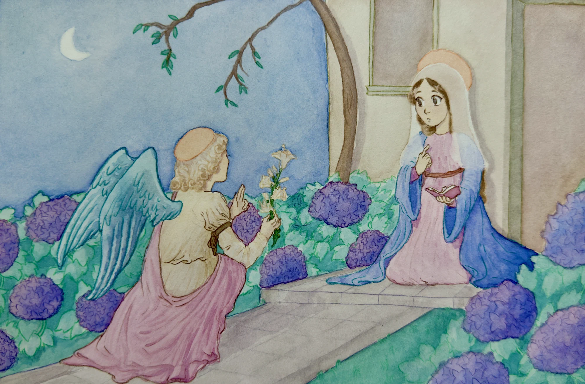 Annunciation Among Hydrangeas