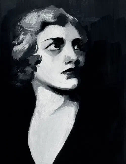 Black and White Painting of a Woman