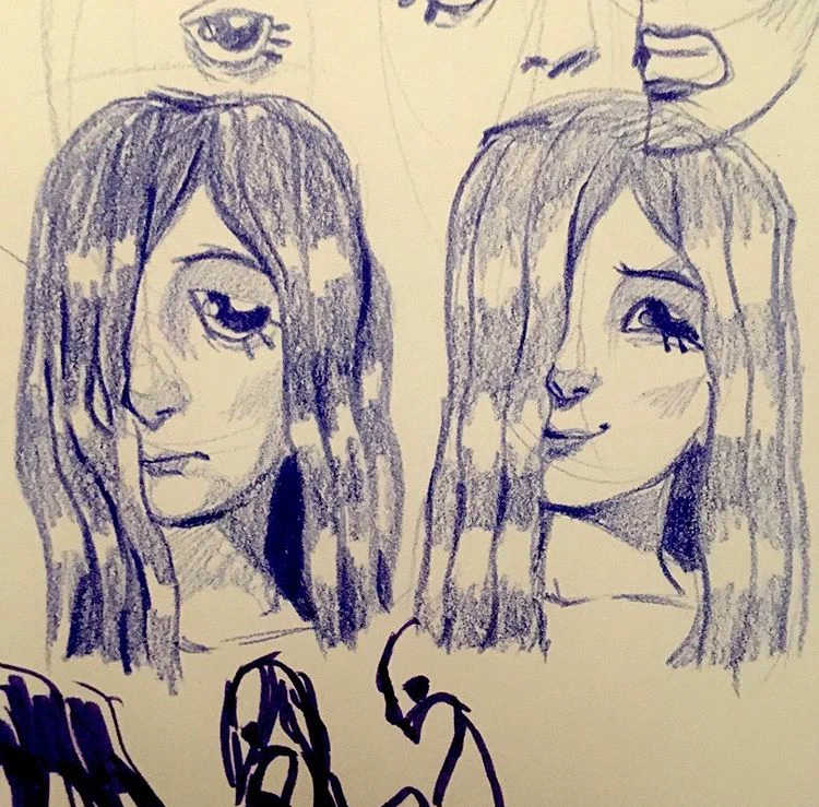 Drawings of Purple Girl With Long Hair