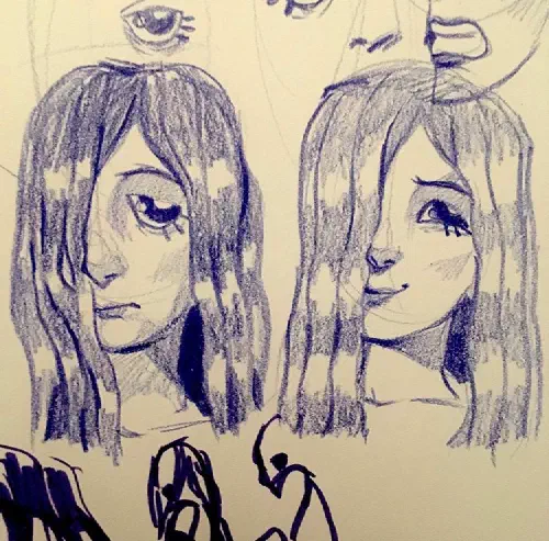 Drawings of Purple Girl With Long Hair