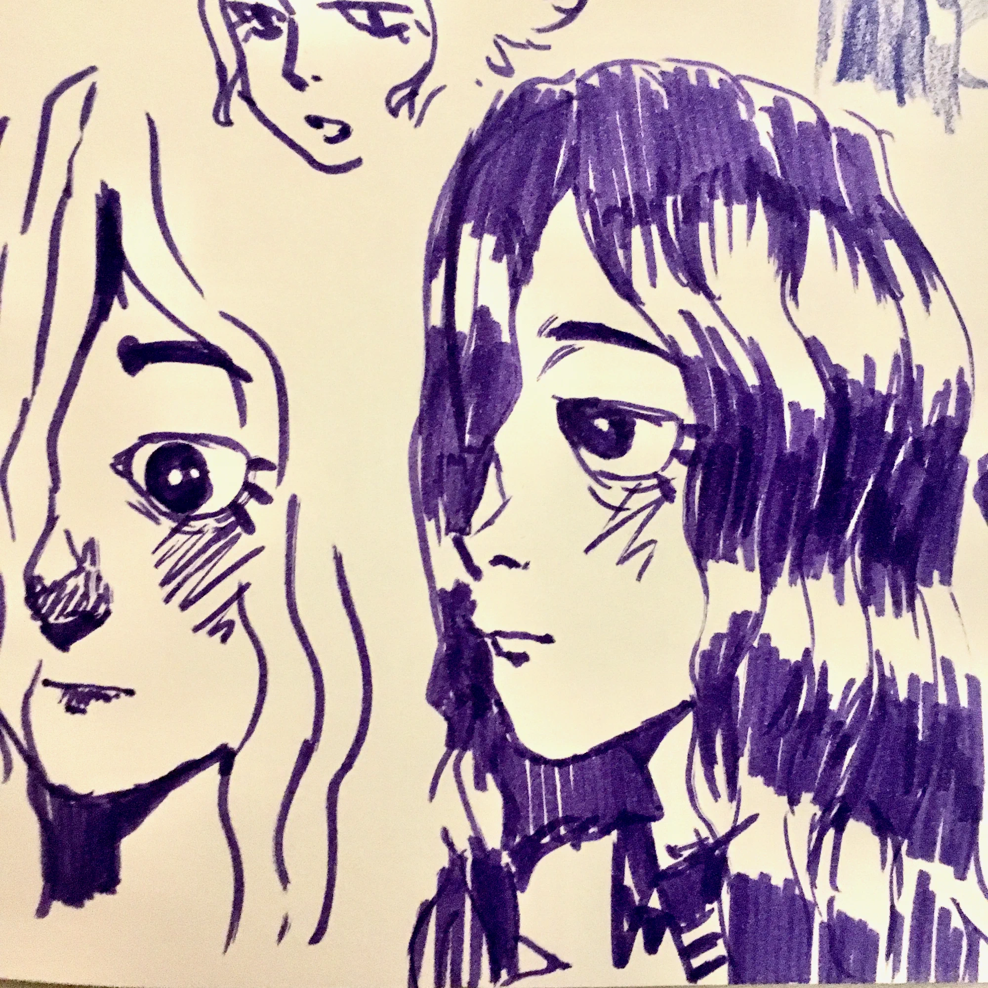 Drawings of Purple Girl With Long Hair