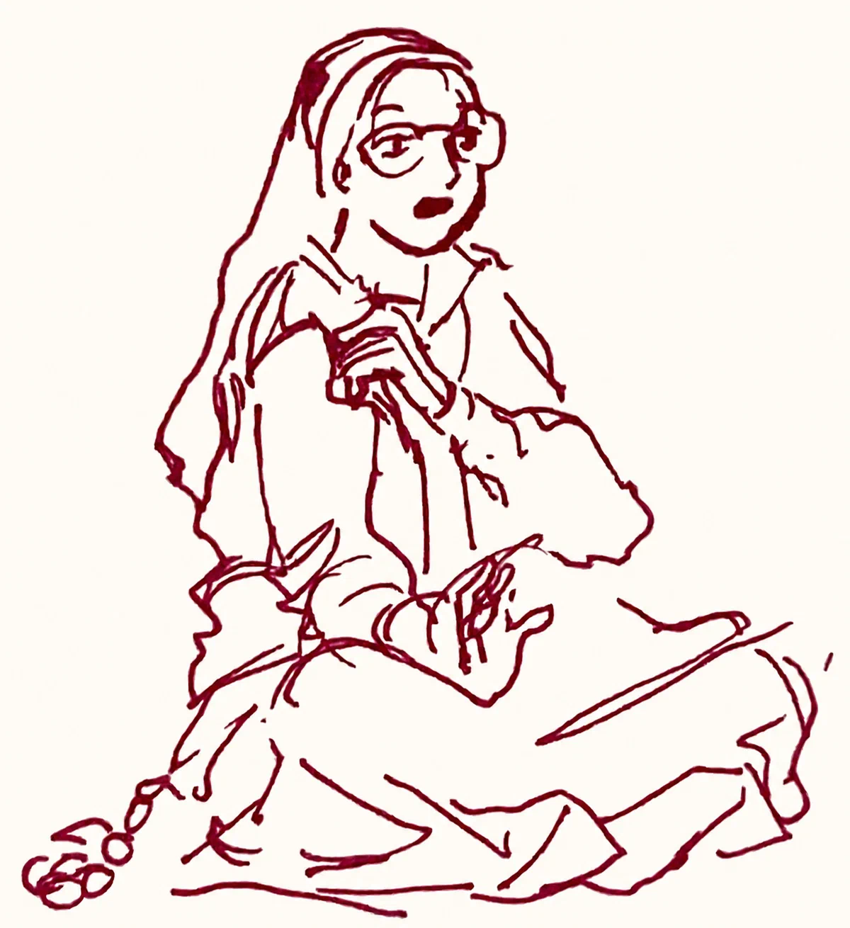 Sketches of Nuns in Pink Pen
