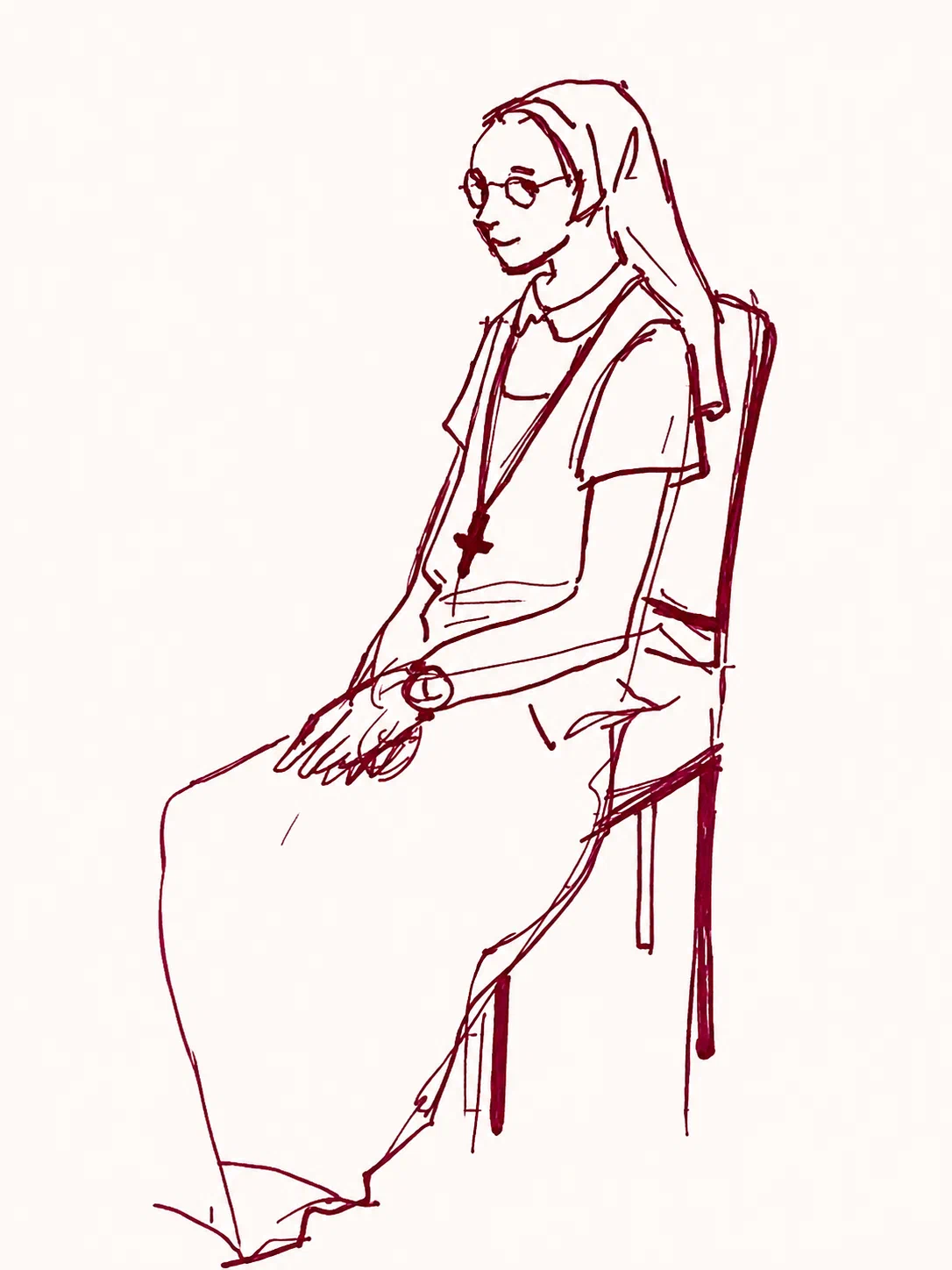 Sketches of Nuns in Pink Pen