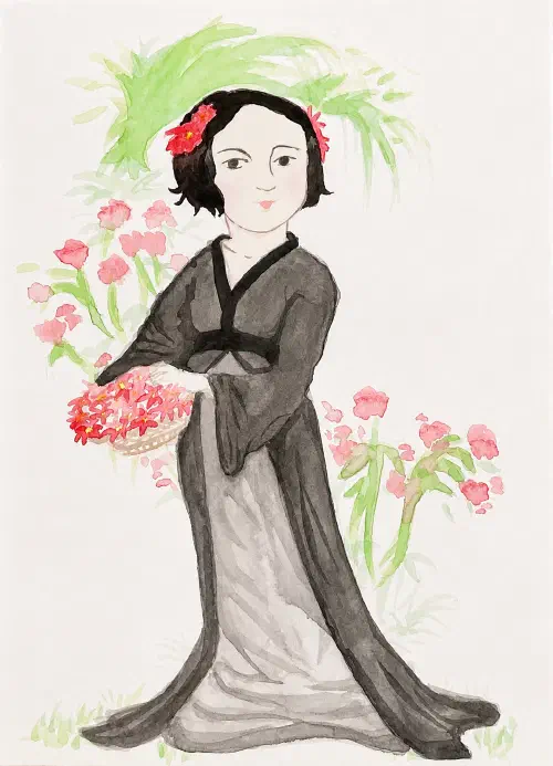 Watercolor Woman in Traditional Asian Style
