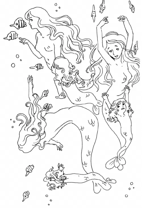 Whimsical Mermaid Underwater Linework