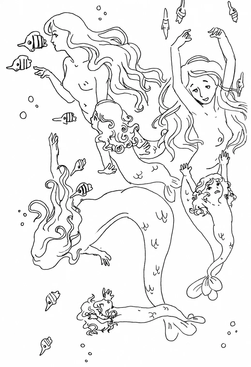 Whimsical Mermaid Underwater Linework